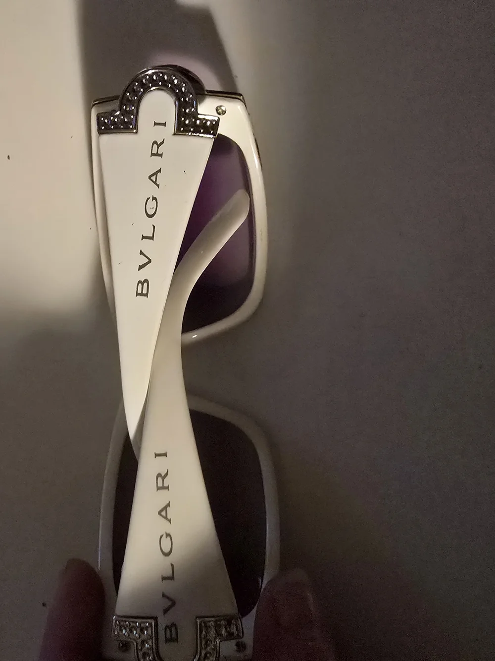 Bulgari White Frame Sunglasses with Dark Purple Lenses